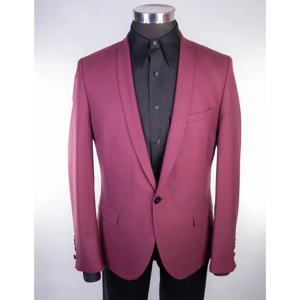 Twisted Tailor X-SLIM Blazer Sport Coat 44R Solid Burgundy Wool Blend 2-Button